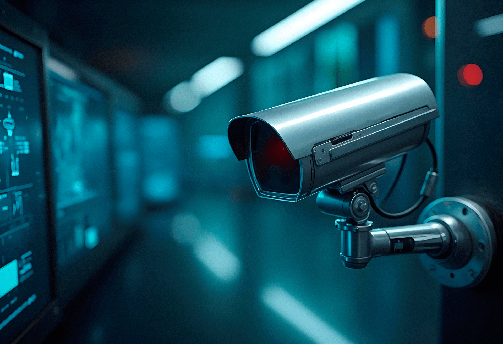modern security camera installed indoors on server room