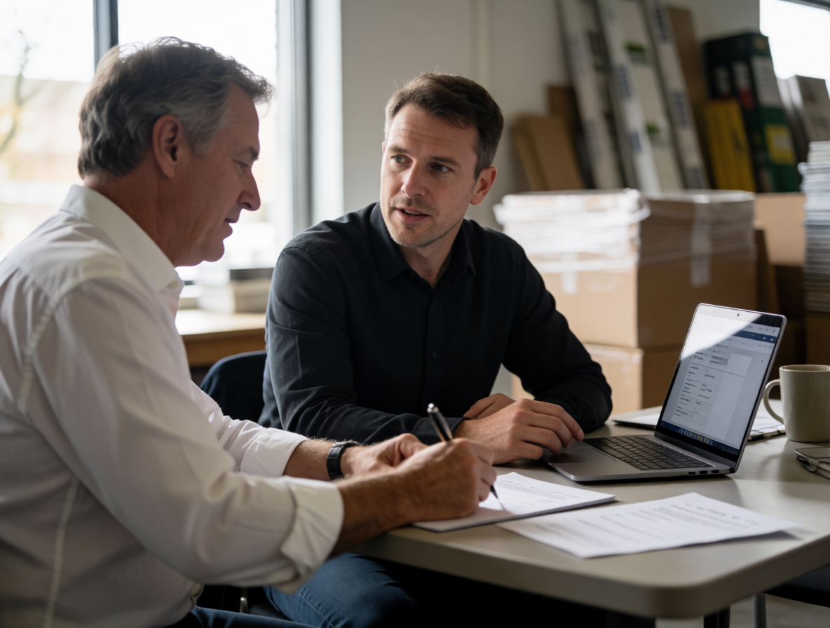 manager with IT manager in an office going over It policy